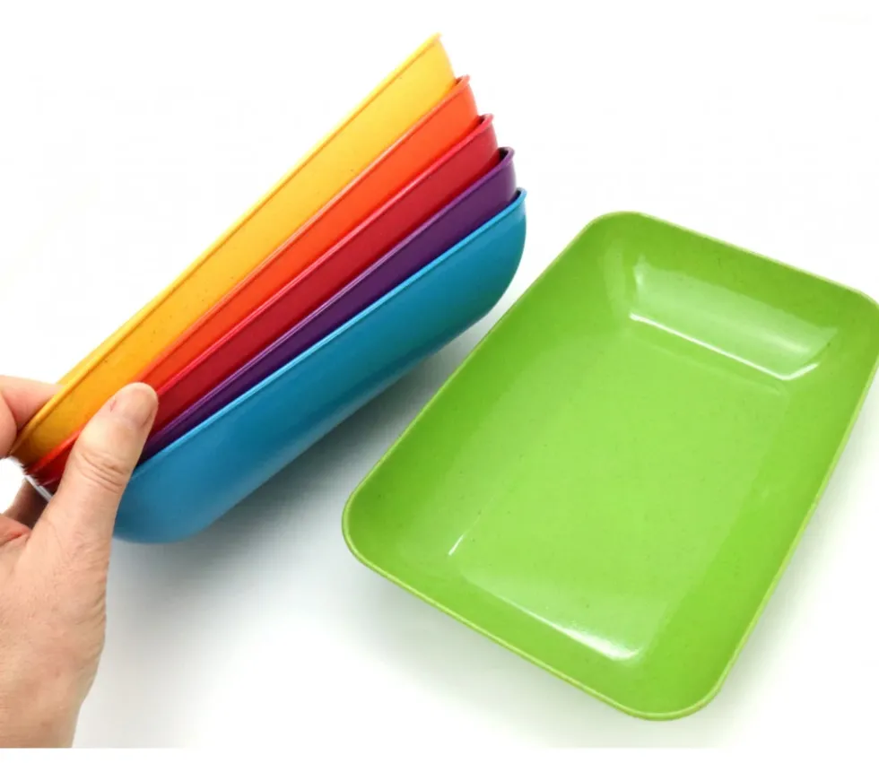 6 grandes barquettes plateaux colorés Bioplastique 23 x 14.9 x 4 cm GM
