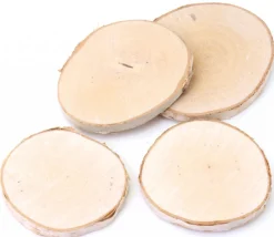 4 grandes rondelles bois brut avec écorce - entre 7 et 10 cm