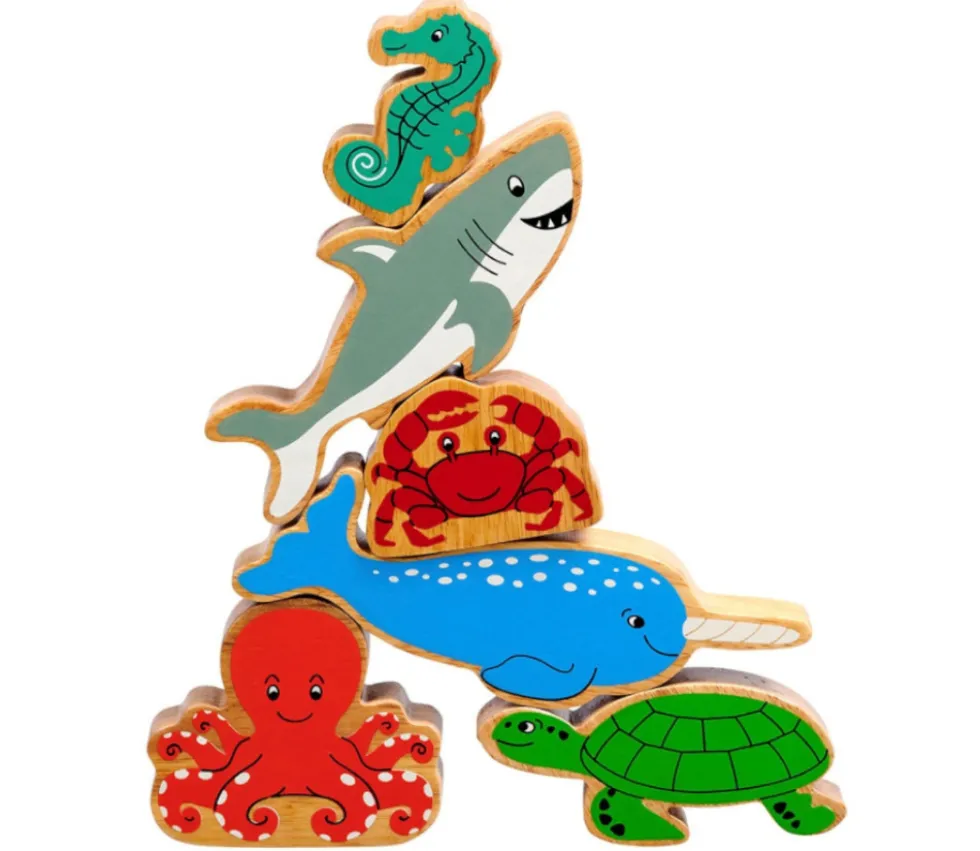 6 grands animaux de la mer en bois - figurines colorées