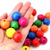 25 grosses perles rondes en bois 7 couleurs 25 mm de diamètre