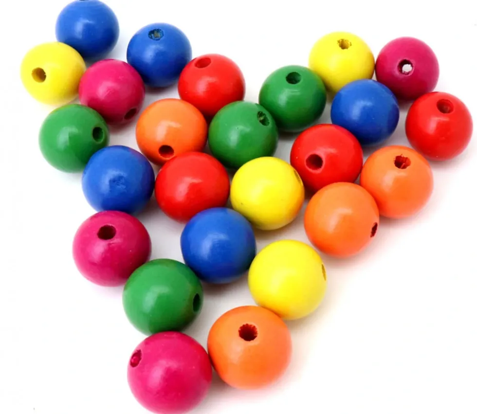 25 grosses perles rondes en bois 7 couleurs 25 mm de diamètre