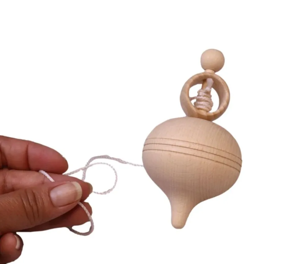 Grosse toupie bois brut avec lanceur ficelle 10.7 cm