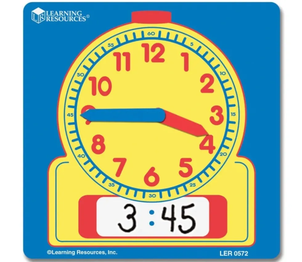 Horloge effaçable apprentissage heure affichage cadran et digital