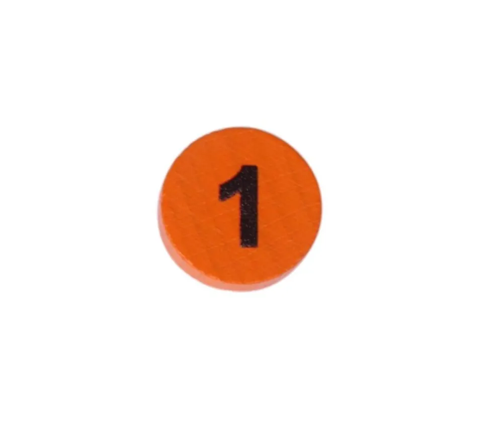 Jeton bois numéro 1 rond plat de 21 x 4 mm orange