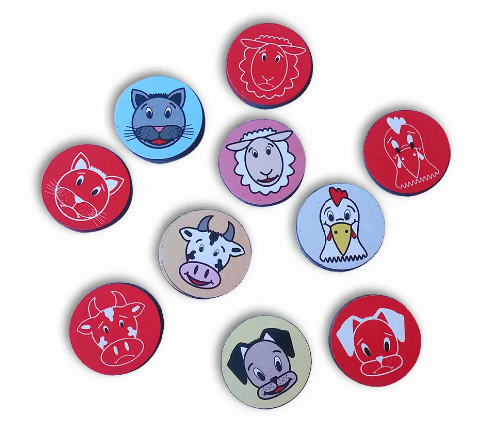 35 jetons aimants ronds animaux - diamètre 2 cm