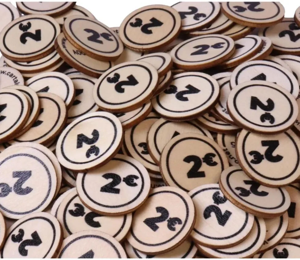 500 jetons en bois 2 € - 2.5 cm