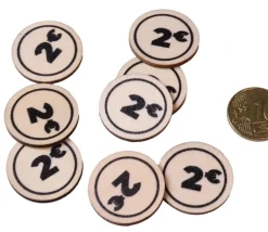 500 jetons en bois 2 € - 2.5 cm