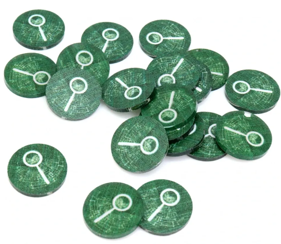 20 jetons indices/ loupes 18 mm pour jeux