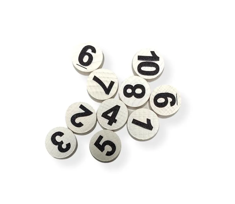 10 Jetons numérotés 1 à 10 bois 21x7mm coloris aléatoire