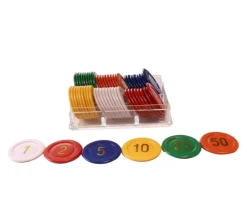 240 jetons numérotés. Pions de 25 mm. 4 boites de 60 pions.