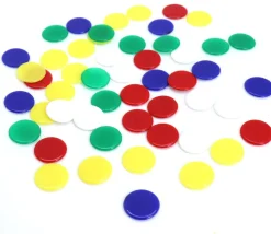 100 jetons ronds 1.7 cm en plastique - 5 couleurs