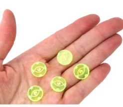 5 jetons ronds œil jaune fluo pour jeux