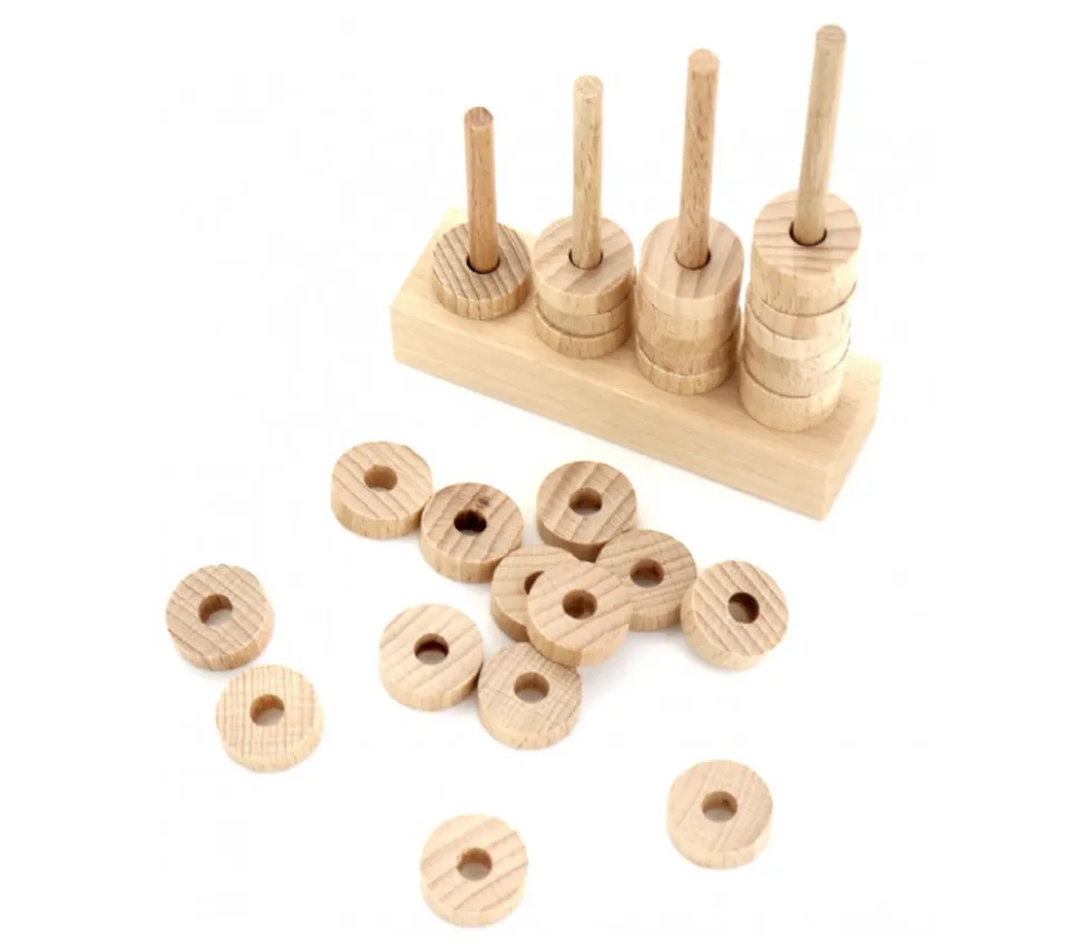 Jeton troué bois 21 x 7 mm pour abaque et jeux pion à l'unité - trou 7 mm