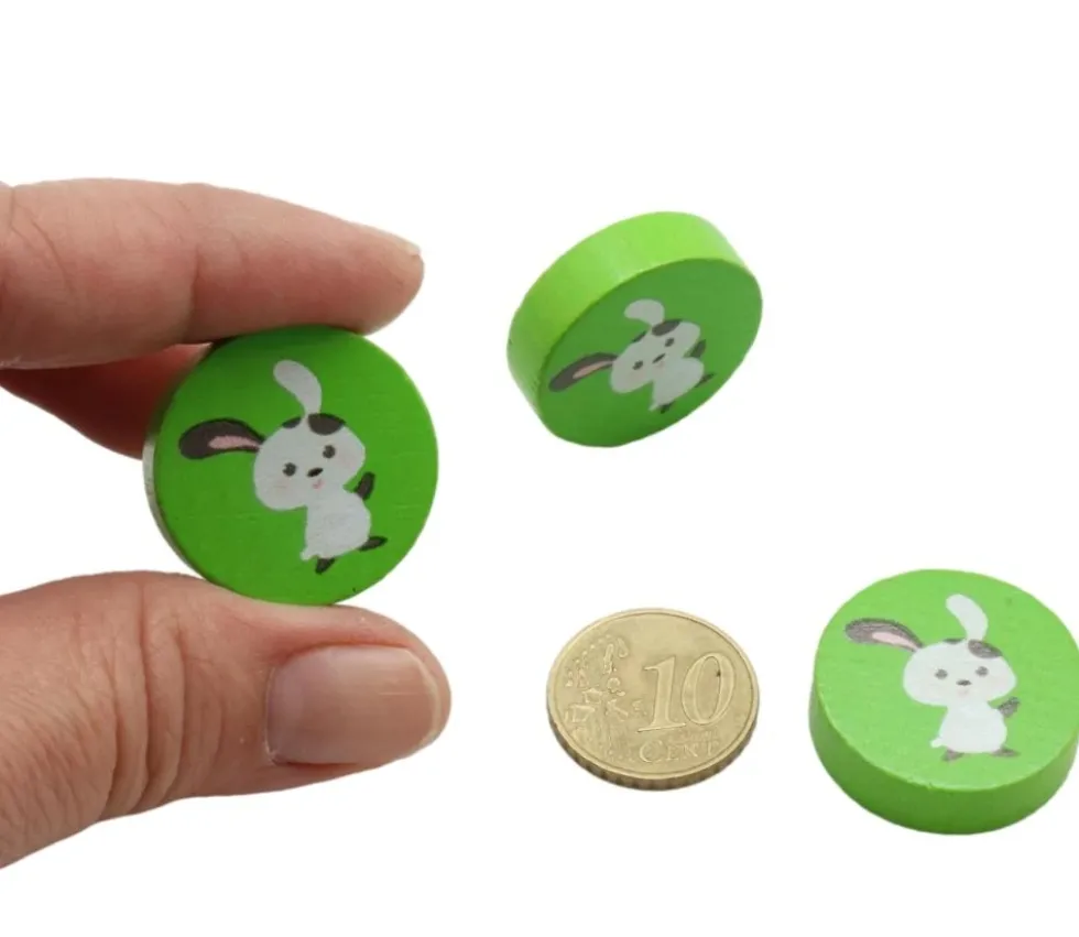 Jeton vert lapin blanc en bois 2.5 cm