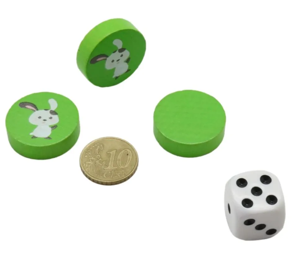Jeton vert lapin blanc en bois 2.5 cm