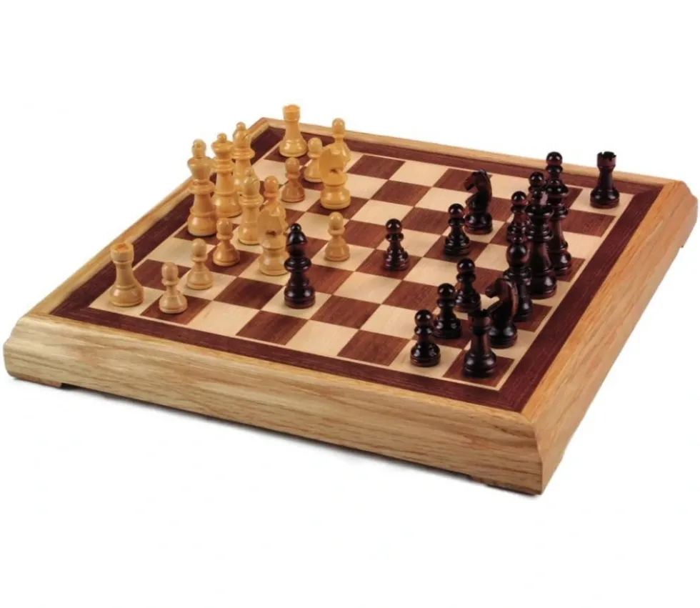 Jeu d'échecs bois marqueté 40 cm et pions taille 4