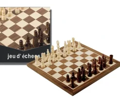 Jeu d'échecs bois marqueté 29 cm (plateau + 32 pièces)