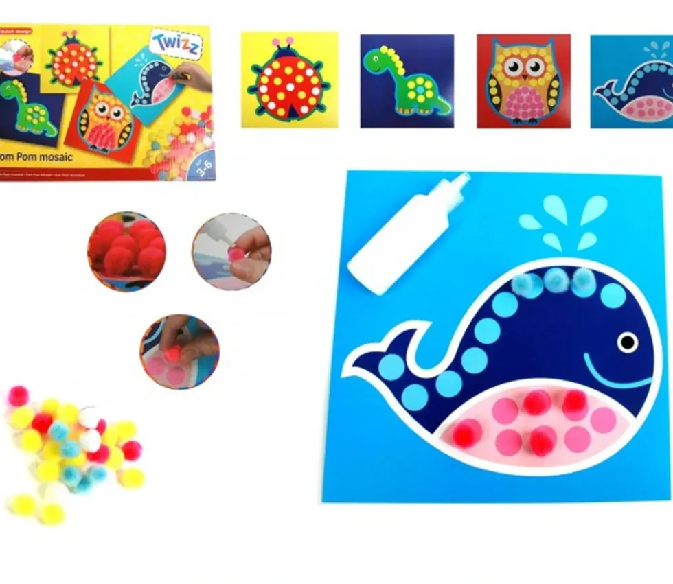 Jeu de mosaïques pompons multicolores