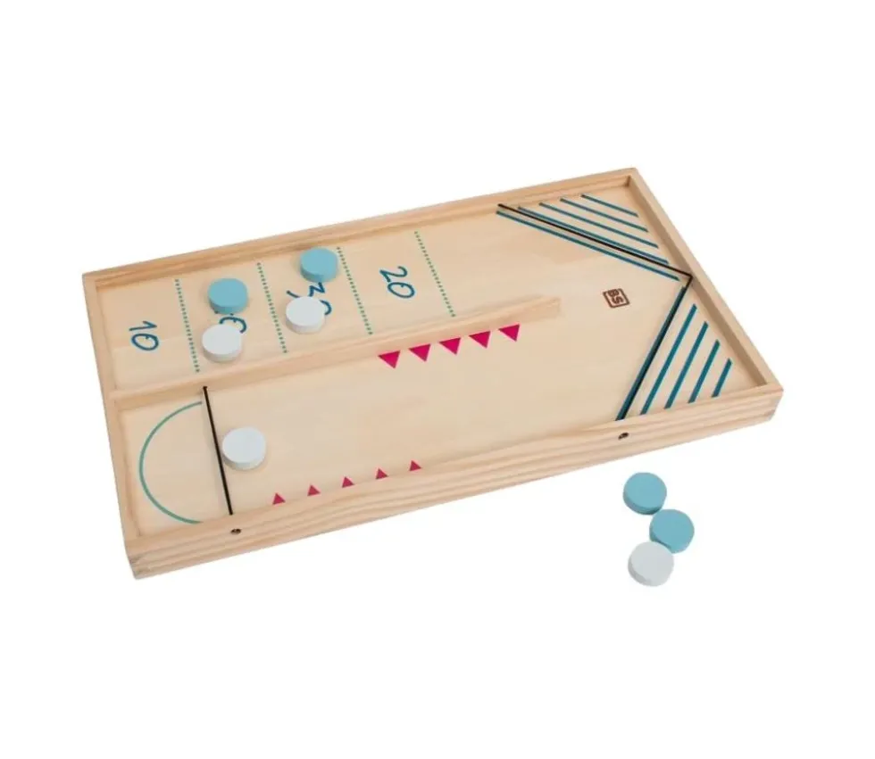 Jeu de palets 2 côtés : hockey foot et cible tout en bois