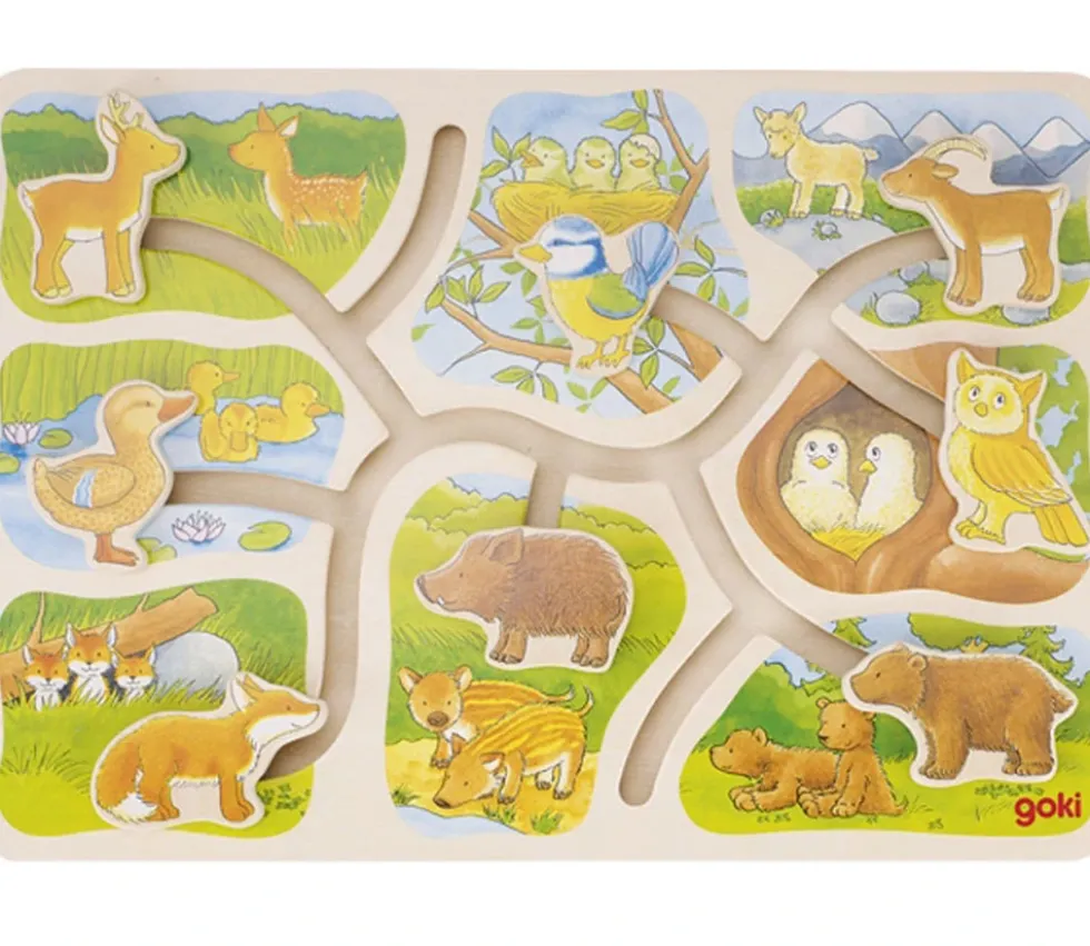 Jeu en bois Où est mon petit ? Puzzle à pousser les bébés animaux