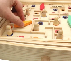 Jeu Labyrinthe à billes avec obstacles en bois 35 x 31 cm