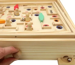 Jeu Labyrinthe à billes avec obstacles en bois 35 x 31 cm