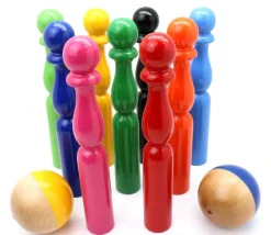 Jeu 9 quilles bois multicolores 19 cm + 2 boules