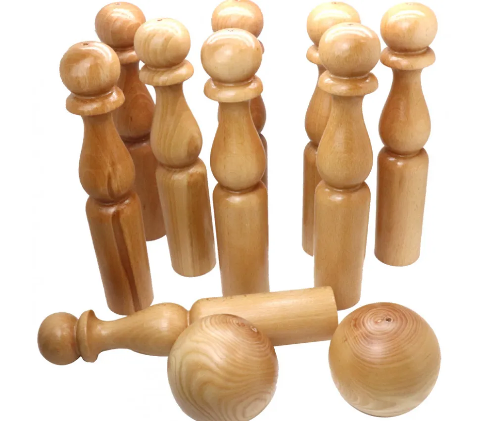 Jeu 9 Quilles bois verni de 30 cm + 2 boules en bois