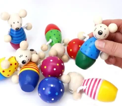 Jeu 6 quilles Souris en bois de 9 cm + 3 boules