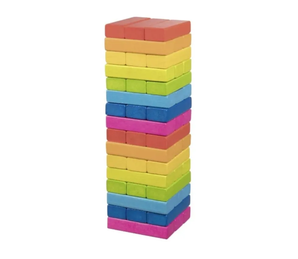 Jeu tour équilibre bois Arc en ciel 48 blocs - 24 cm