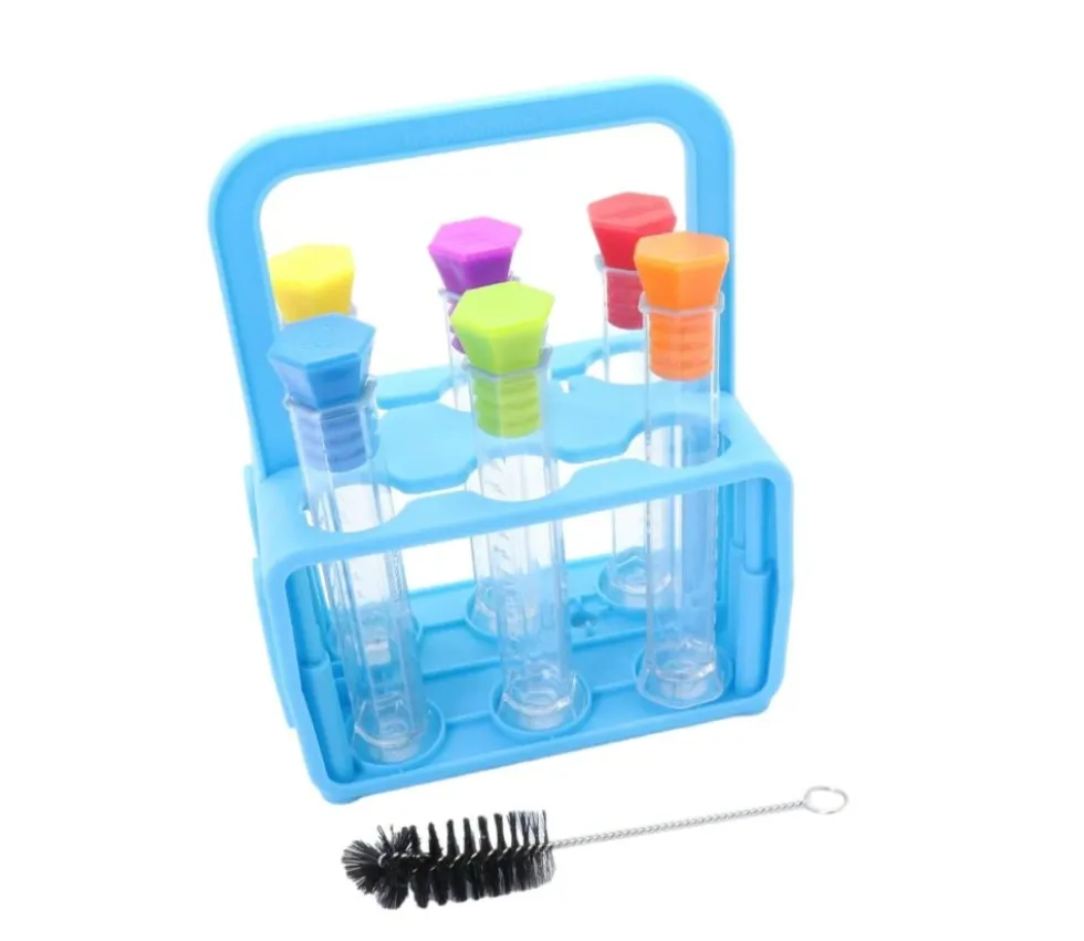 Kit 6 tubes à essai 12 ml bouchons colorés