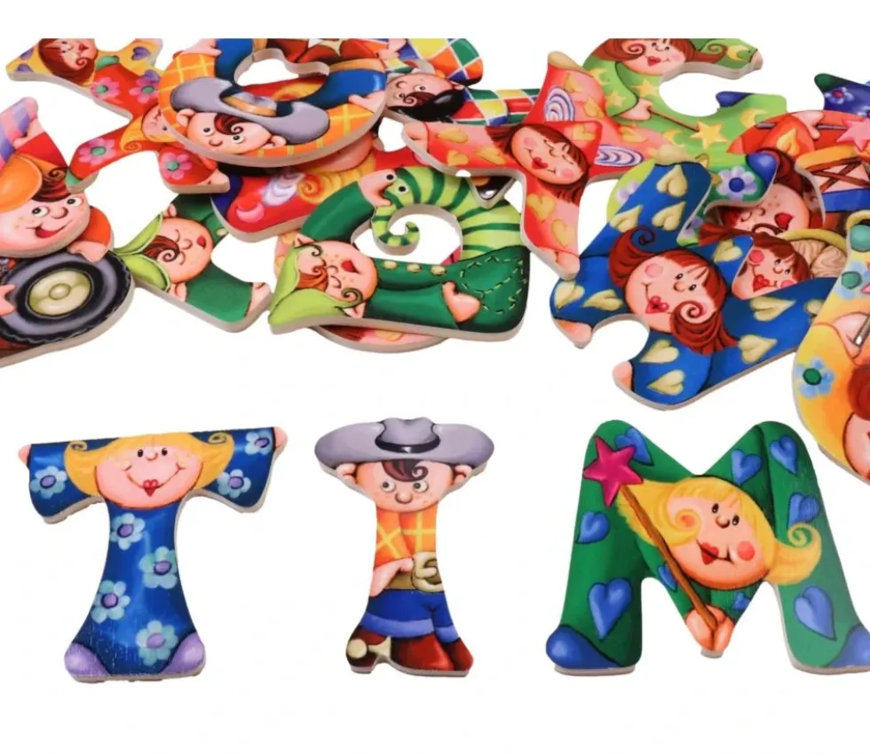 Lettre alphabet personnage en bois à l'unité - 7 cm initiale déco