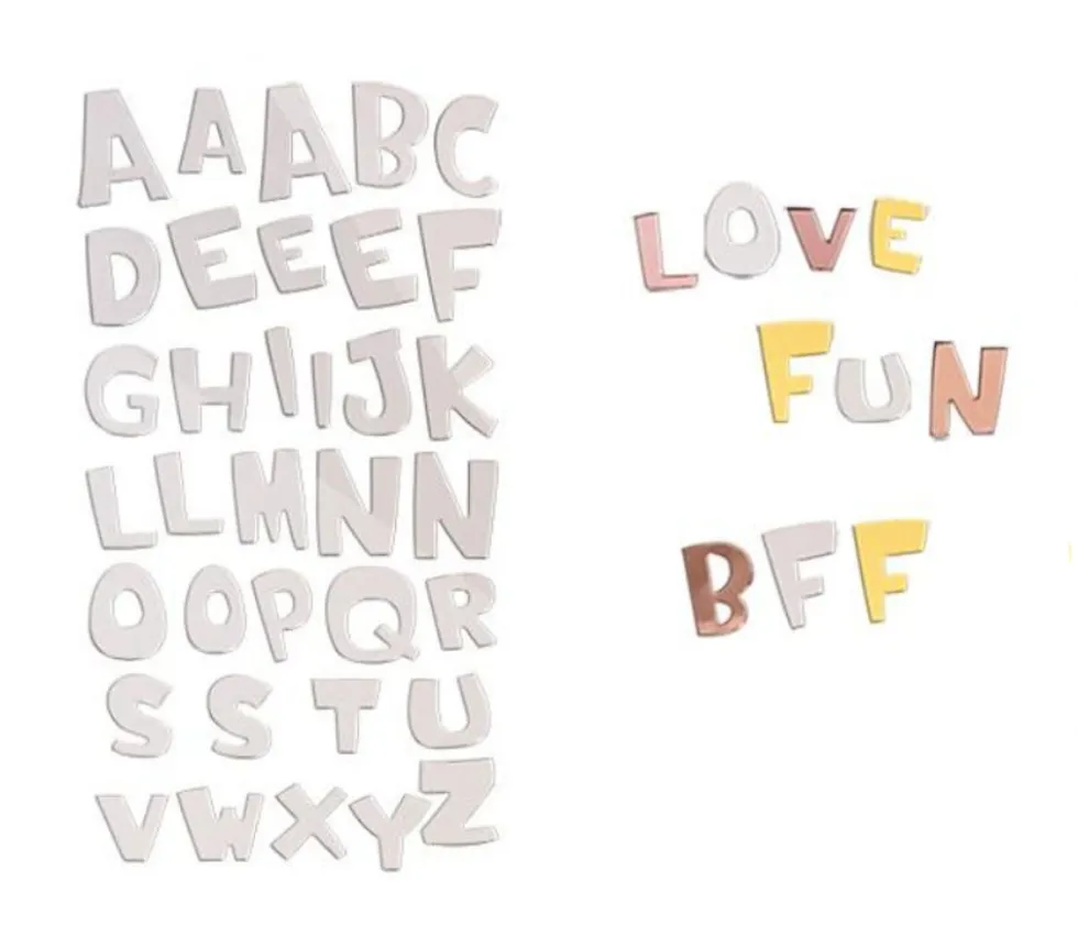 35 Lettres alphabet autocollantes effet miroir hauteur 2 cm