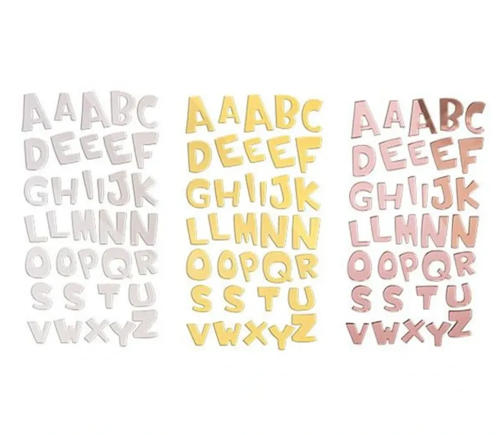 35 Lettres alphabet autocollantes effet miroir hauteur 2 cm