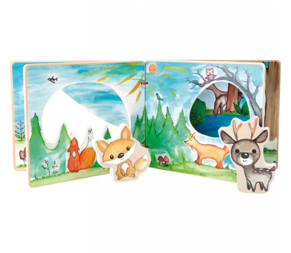 Livre en bois images de la forêt avec renard et cerf pour histoire