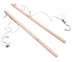 Lot de 2 Cannes à pêche en BOIS avec crochet