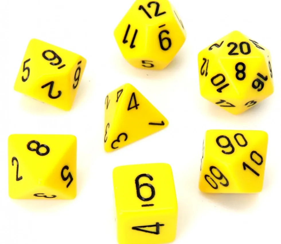 Lot de 7 dés multi-faces opaques JAUNE
