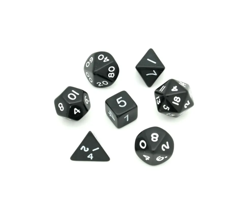 Lot de 7 dés multi-faces opaques NOIR