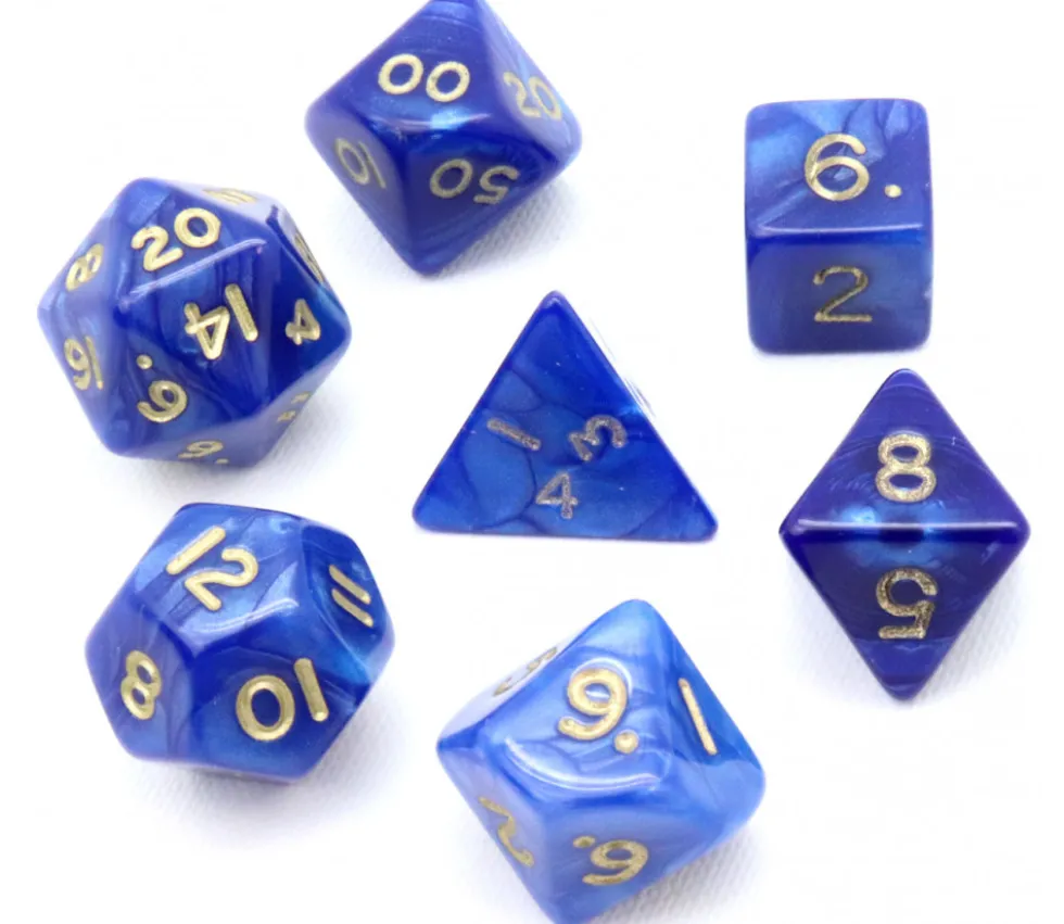 Lot de 7 dés nacrés BLEU multi-faces