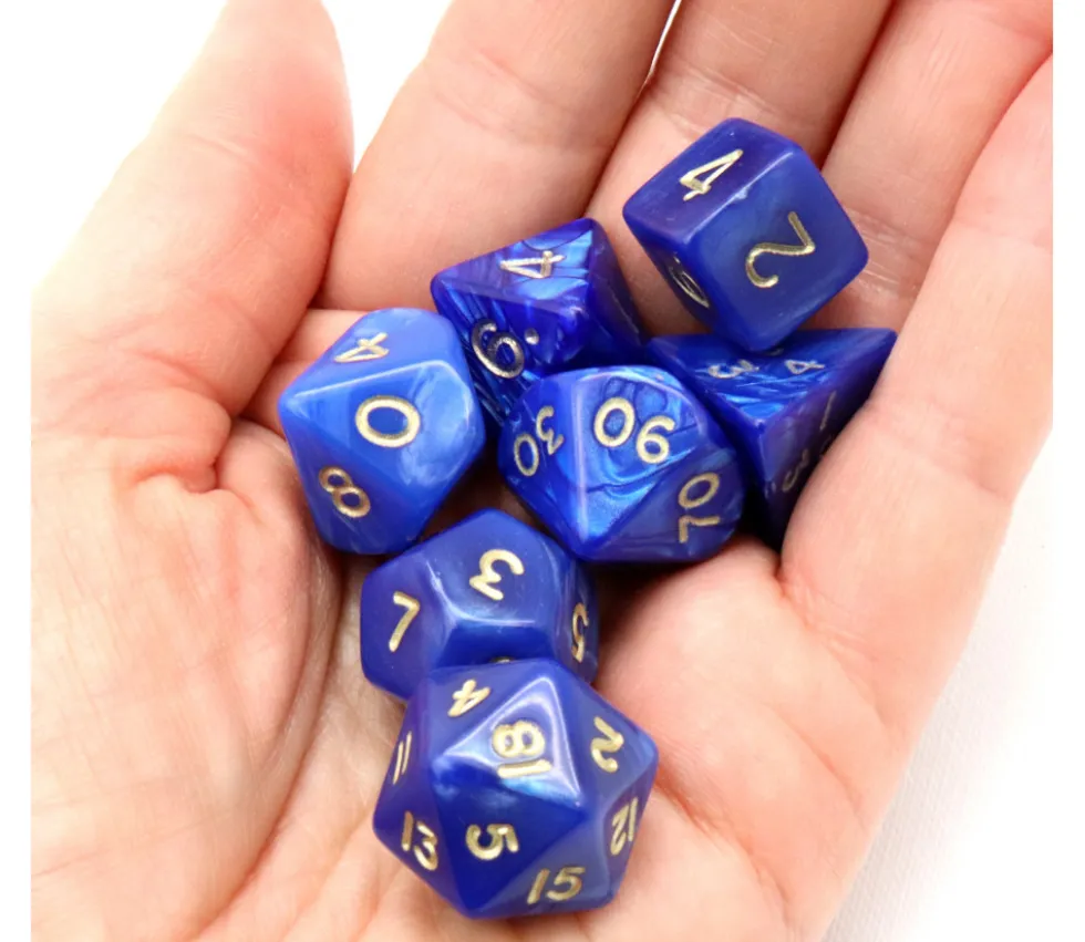 Lot de 7 dés nacrés BLEU multi-faces