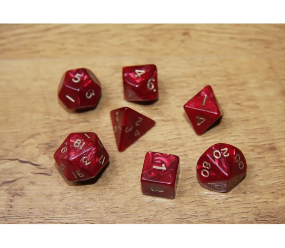 Lot de 7 dés perlés ROUGE multi-faces