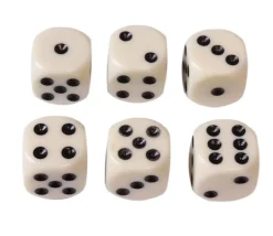 Lot 6 Dés à jouer 16 mm ivoire points de 1 à 6 fin de série