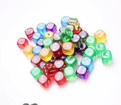 Lot 50 Dés à jouer multicolores translucides16 mm points de 1 à 6