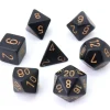 Lot 7 dés multi-faces noirs chiffres dorés