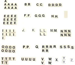 Lot 100 jetons lettres 19X19 mm avec points chiffres pour former des mots