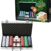 Mallette de Poker avec 300 jetons , 2 jeux de Cartes, 5 dés