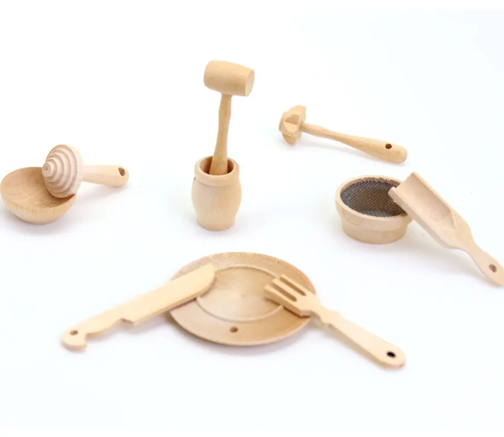 10 miniatures en bois ustensiles cuisine
