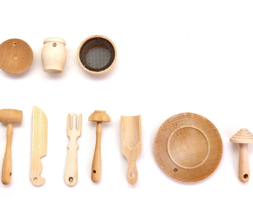 10 miniatures en bois ustensiles cuisine