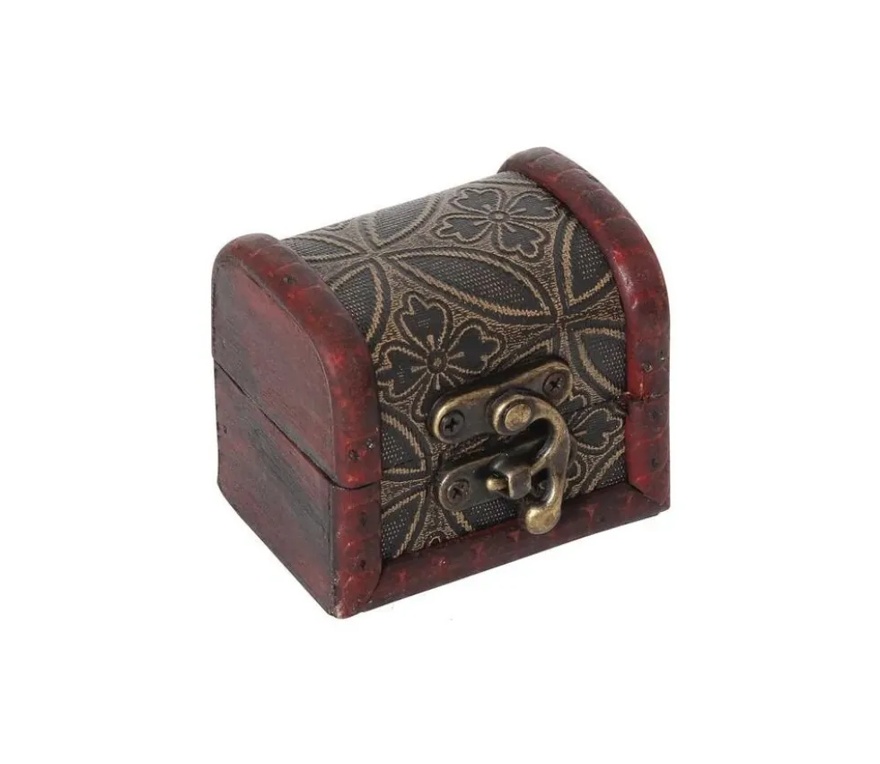 Mini coffre bois décoré 7 x 5.5 x 6 cm pour trésor