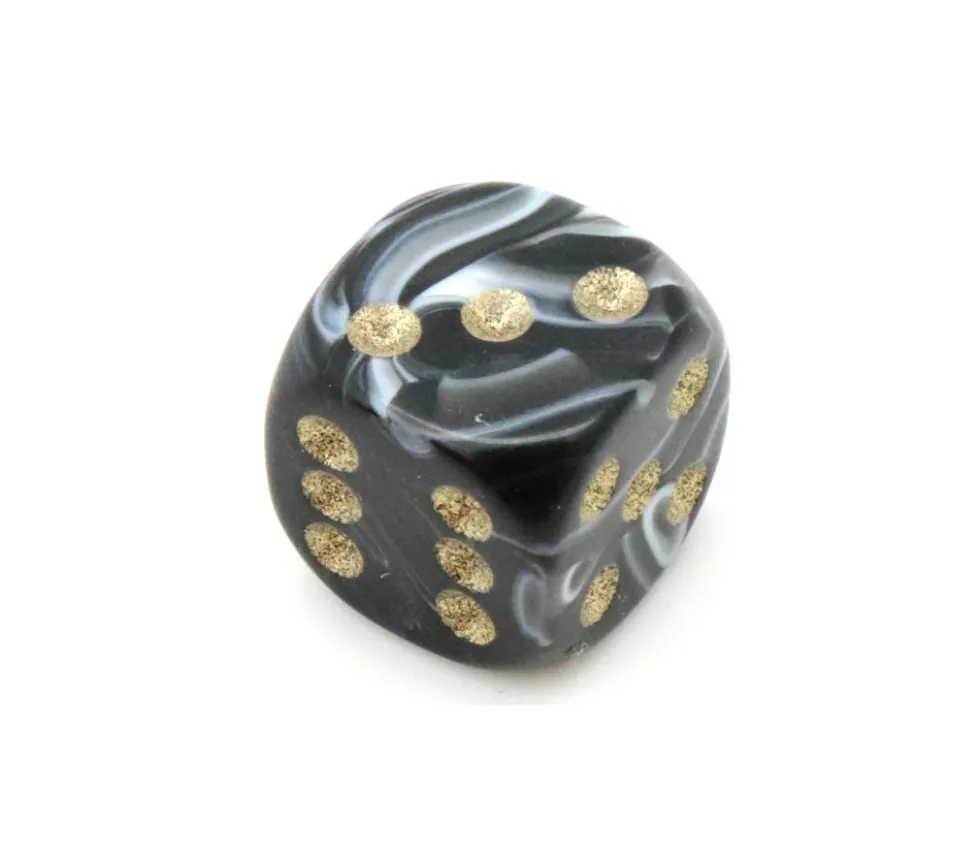 Mini Dé marbré noir 12 mm points dorés